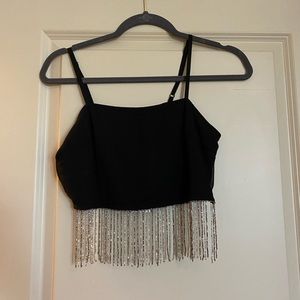 NWT NASTYGAL black beaded fringe crop top!!